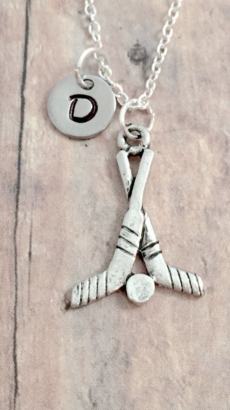 Ice Hockey Initial Necklace Ice Hockey Jewelry Sports Etsy
