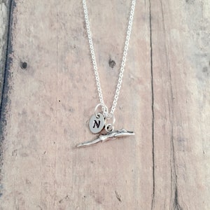 Swimmer initial necklace (sterling silver) - swimmer jewelry, swim jewelry, sports jewelry, swimmer necklace, swim necklace, swimmer gift