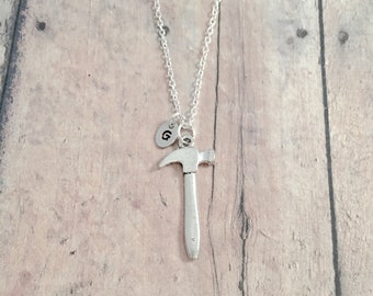 Hammer Initial Necklace: Tool Jewelry, Carpenter Necklace