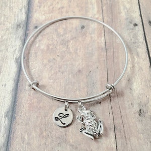 Frog Initial Bangle: Amphibian Jewelry, Toad Bracelet
