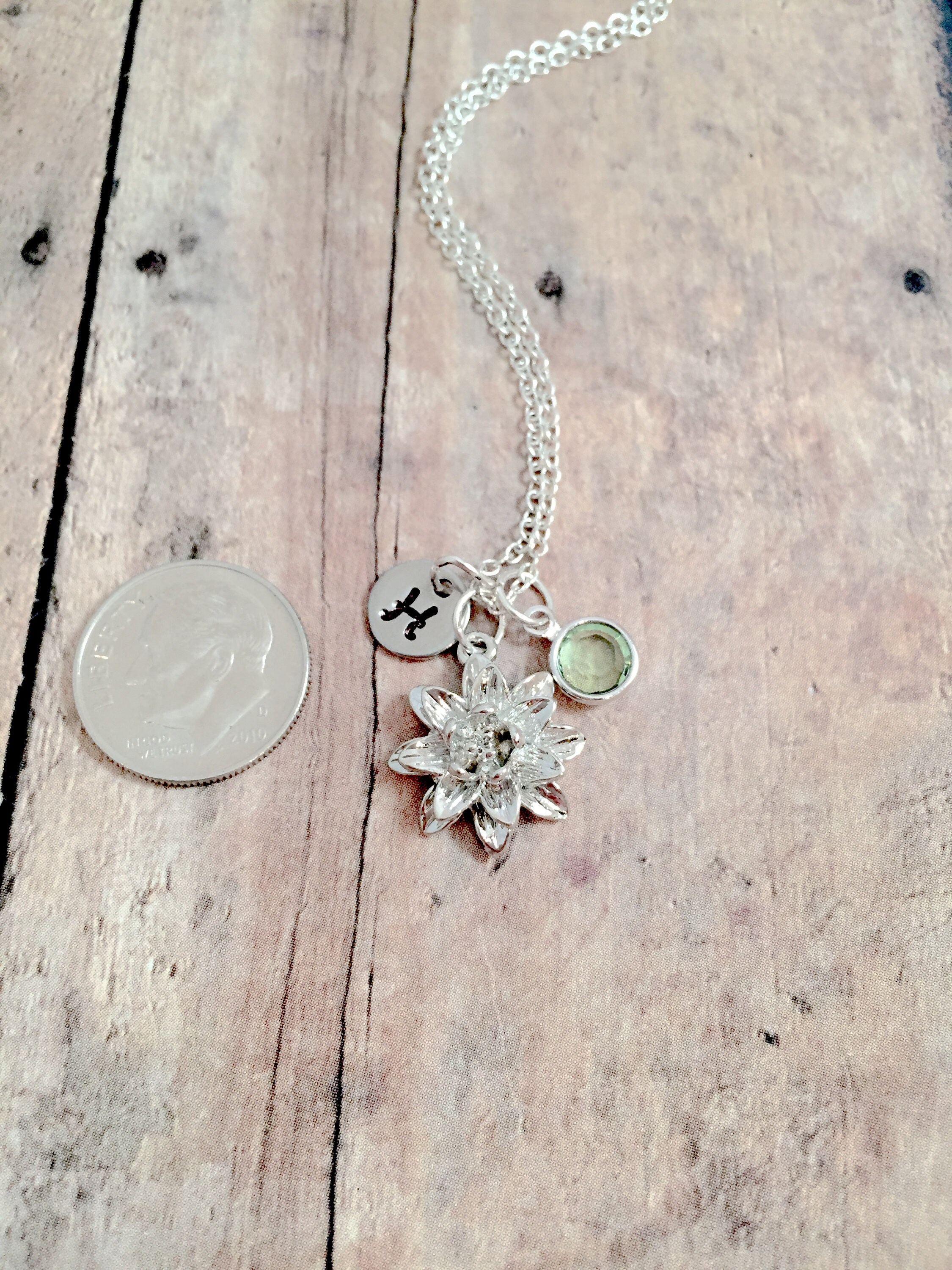 Water Lily Initial Necklace Water Lily Jewelry Nature Etsy