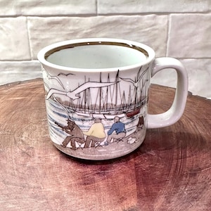 Vintage Otagiri Coastal Harbor Coffee Mug Seagulls Sailboats Japan Stoneware