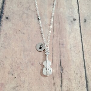Violin initial necklace - violin jewelry, music jewelry, orchestra jewelry, string instrument jewelry, violin necklace, violin gift