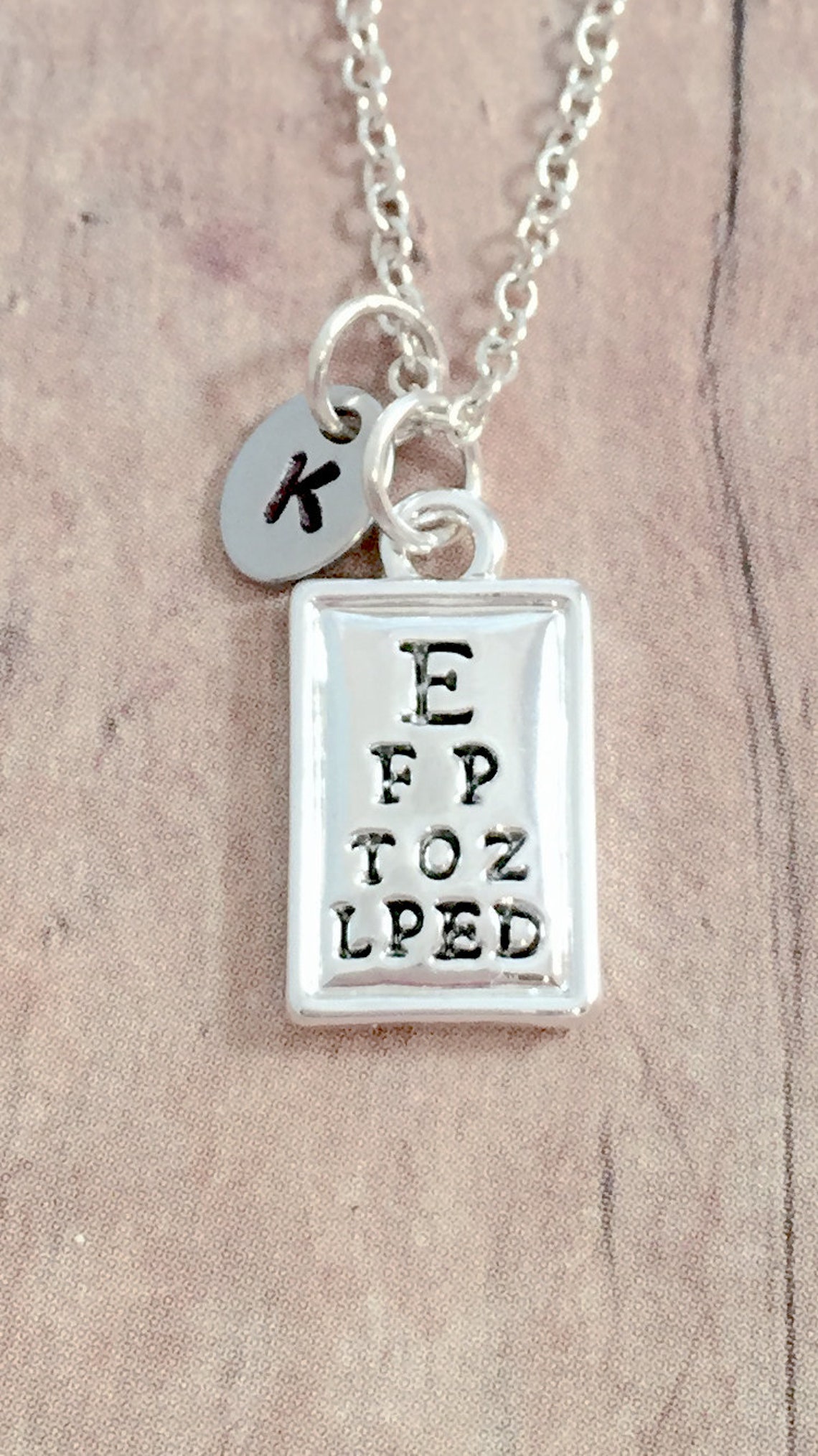 Eye Chart Initial Necklace Eye Chart Jewelry Optometrist Etsy