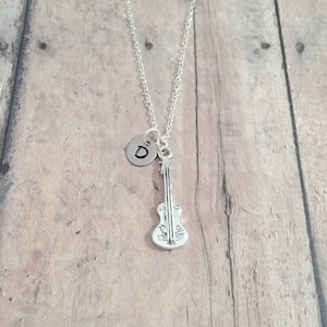 Guitar initial necklace - guitar jewelry, music jewelry, acoustic guitar necklace, guitar player gift, music necklace, guitar pendant