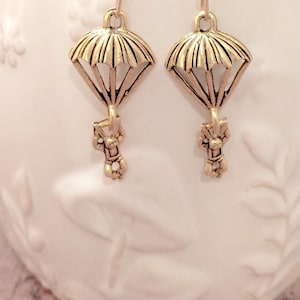 Gold Plated Parachutist Earrings: Airborne Jewelry
