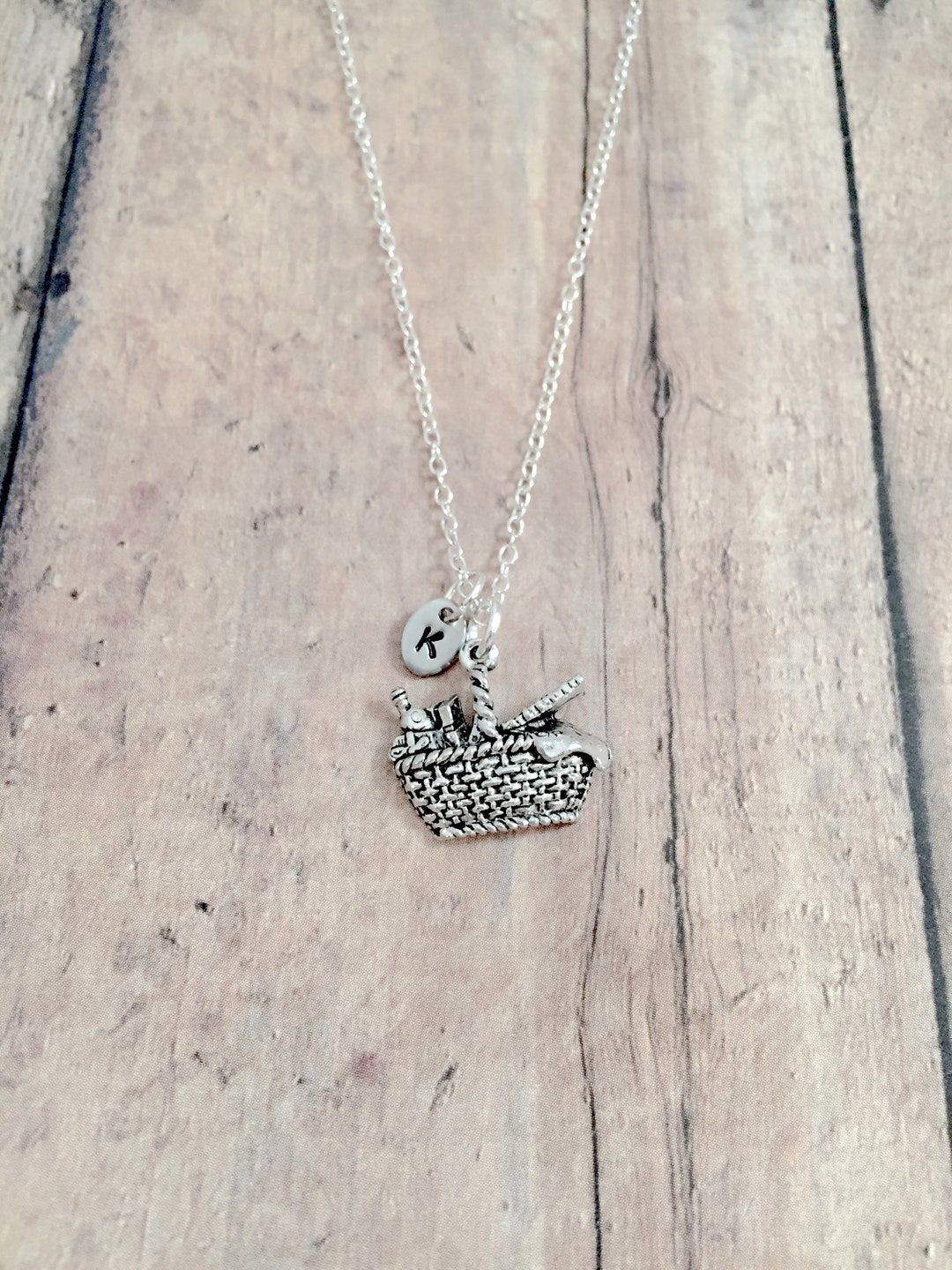 Picnic Basket Initial Necklace Picnic Basket Jewelry, Lunch Jewelry