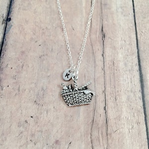 Picnic basket initial necklace - picnic basket jewelry, lunch jewelry, picnic jewelry, picnic basket necklace, picnic necklace, picnic gift