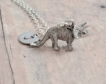 Triceratops initial necklace - triceratops jewelry, dinosaur jewelry, paleontology jewelry, triceratops necklace, dinosaur gift