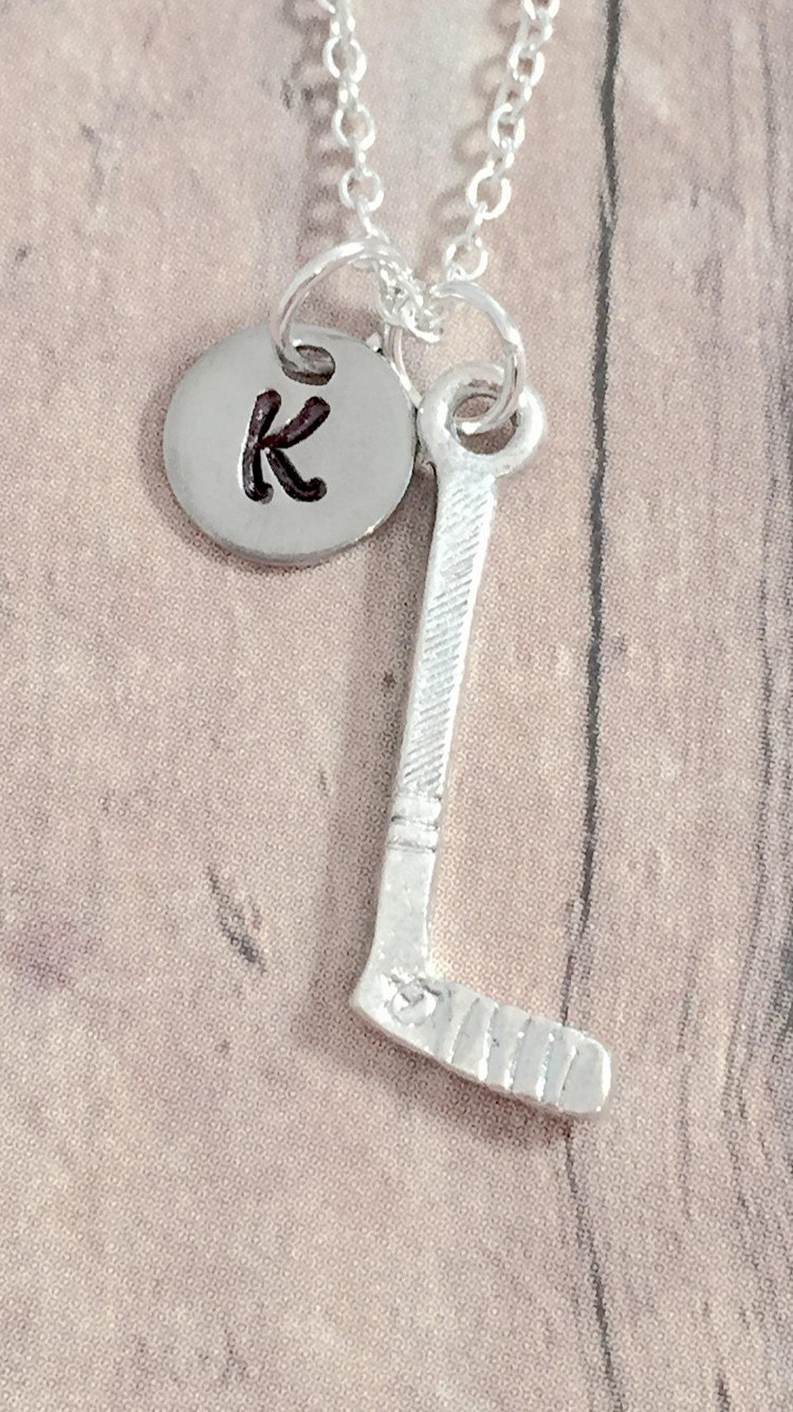 Hockey Stick Initial Necklace Hockey Stick Jewelry Sports Etsy