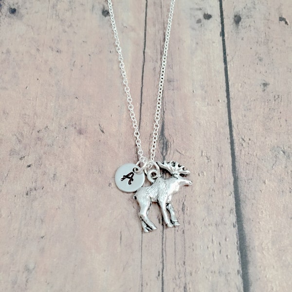 Moose Initial Necklace: Forest Jewelry, Woodland Pendant