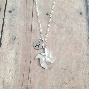 Pinwheel Necklace: Silver Initial Pendant, Carnival Jewelry