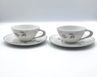 Vintage Sango Dawn Rose Teacups and Saucers Set of 2– Mid Century Floral Fine China