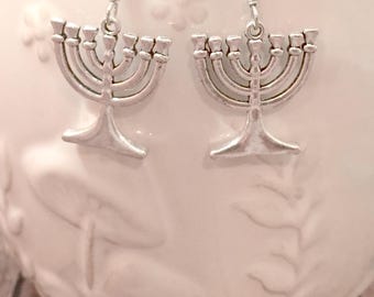 Menorah Earrings: Hanukkah Jewelry, Religious Gift