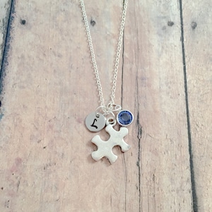 Puzzle piece initial necklace - puzzle piece jewelry, hobby jewelry, game jewelry, puzzle necklace, puzzle piece pendant, puzzle gift