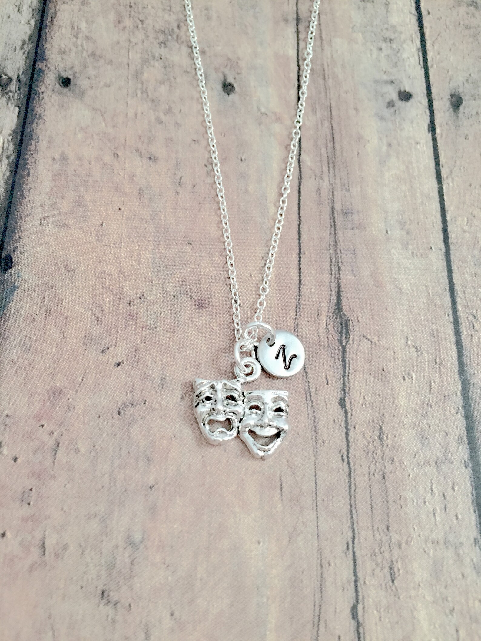 Drama Mask Initial Necklace Drama Mask Jewelry Theater Etsy