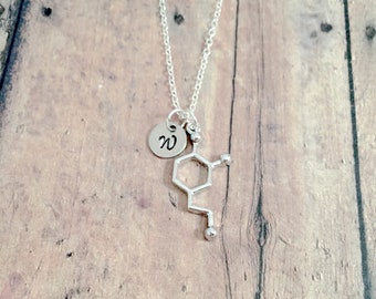 Dopamine initial necklace - dopamine jewelry, science jewelry, neurology jewelry, science necklace, dopamine necklace, neurology necklace