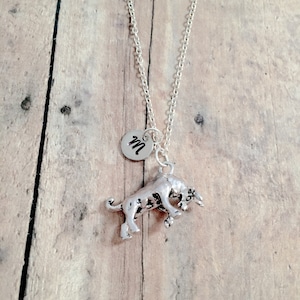 Bull initial necklace - bull jewelry, rodeo jewelry, western jewelry, Pamplona necklace, bull necklace, silver bull pendant, bull gift