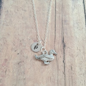Duck initial necklace - duck jewelry, mallard jewelry, bird jewelry, duck necklace, mallard necklace, bird necklace, duck gift