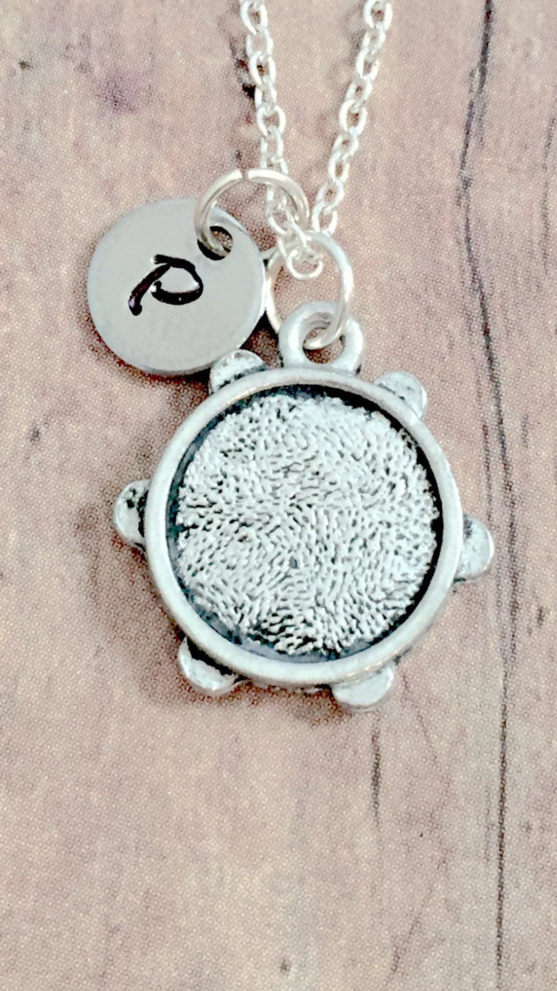 Tambourine Initial Necklace Tambourine Jewelry Music Etsy