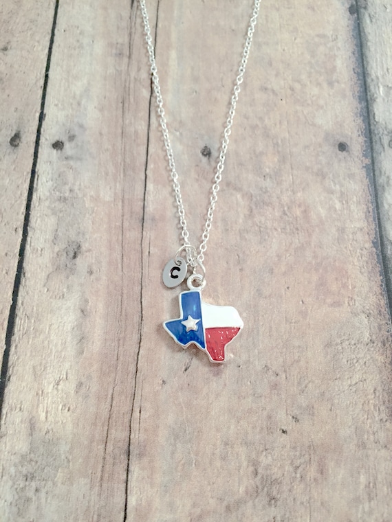 Texas Flag Initial Necklace: Lone Star State Jewelry, Western Necklace