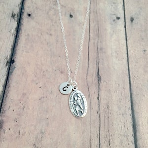 St. Christopher initial necklace (sterling silver) - St. Christopher jewelry, religious jewelry, Saint Christopher gift, religious necklace