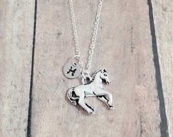 Horse Initial Necklace: Equestrian Necklace, Farm Pendant