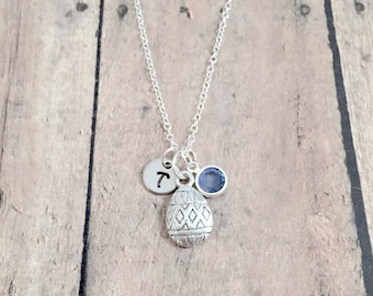 Easter Egg Initial Necklace: Holiday Jewelry, Spring Gift