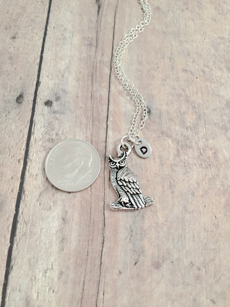 owl gift owl jewelry big sis gift horned owl necklace sorority jewelry bird jewelry woodland jewelry Owl initial necklace