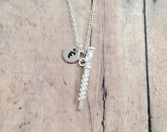 Flute Initial Necklace: Music Jewelry, Flautist Necklace