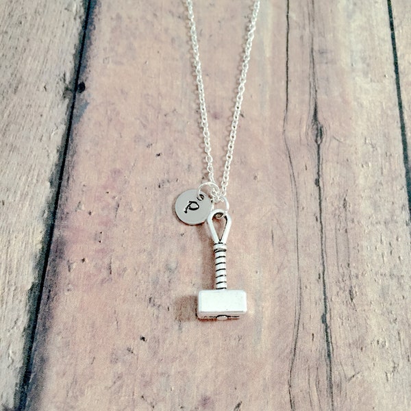 Thor's hammer initial necklace - Thor's hammer jewelry, mythology jewelry, Mjölnir jewelry, Thor's hammer necklace, Mjölnir necklace