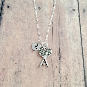 Tennis initial necklace - tennis jewelry, tennis racquet jewelry, tennis player gift, tennis necklace, tennis racket necklace, tennis gift