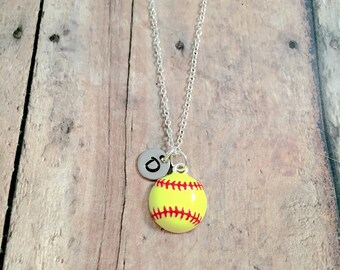 Softball Initial Necklace: Sports Jewelry, Athlete Necklace