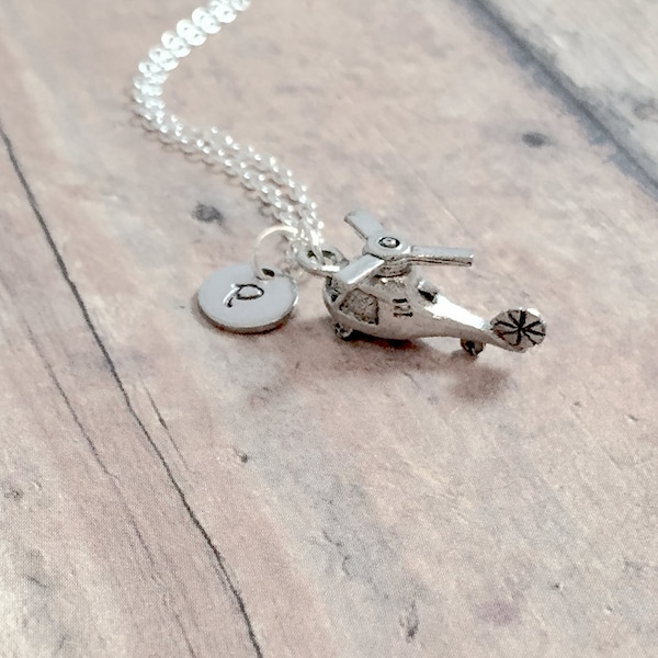 Helicopter initial necklace - helicopter jewelry, military jewelry, pilot jewelry, helicopter necklace, military necklace, helicopter gift