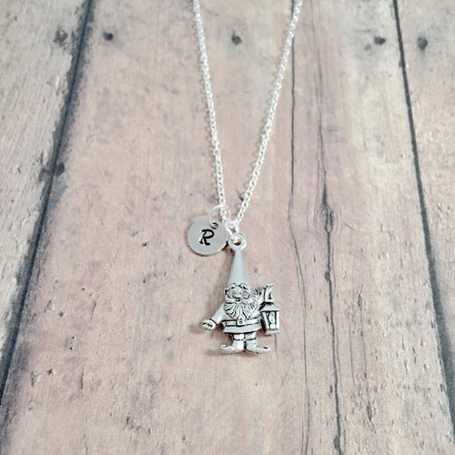 Garden Gnome Initial Necklace Gnome Jewelry Gardener Etsy
