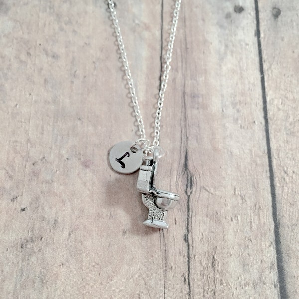 Toilet initial necklace - toilet jewelry, bathroom jewelry, plumber jewelry, restroom necklace, toilet necklace, plumber gift, toilet gift