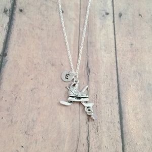 Ice hockey initial necklace - ice hockey jewelry, sports jewelry, hockey stick jewelry, hockey pendant, sports necklace, hockey necklace