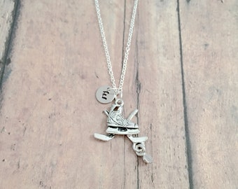 Hockey Stick Initial Necklace: Winter Sports Jewelry