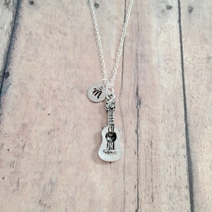 Guitar initial necklace- guitar jewelry, music jewelry, acoustic guitar necklace, guitar player gift, music instrument necklace, guitar gift
