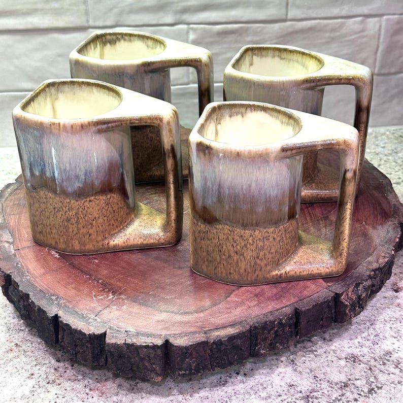 Vintage Rodolfo Padilla Stoneware Mugs Set of 4 Signed Mexican Studio Pottery bild 1