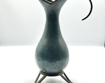 Pal-Bell Israel Mid Century Modern Brass Pitcher – Patinated Metal Ewer on Tripod Base – 1950s