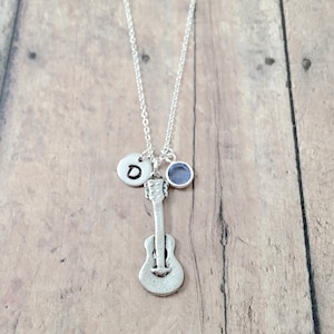 Guitar initial necklace - guitar jewelry, music jewelry, instrument jewelry, acoustic guitar necklace, music necklace, guitar gift