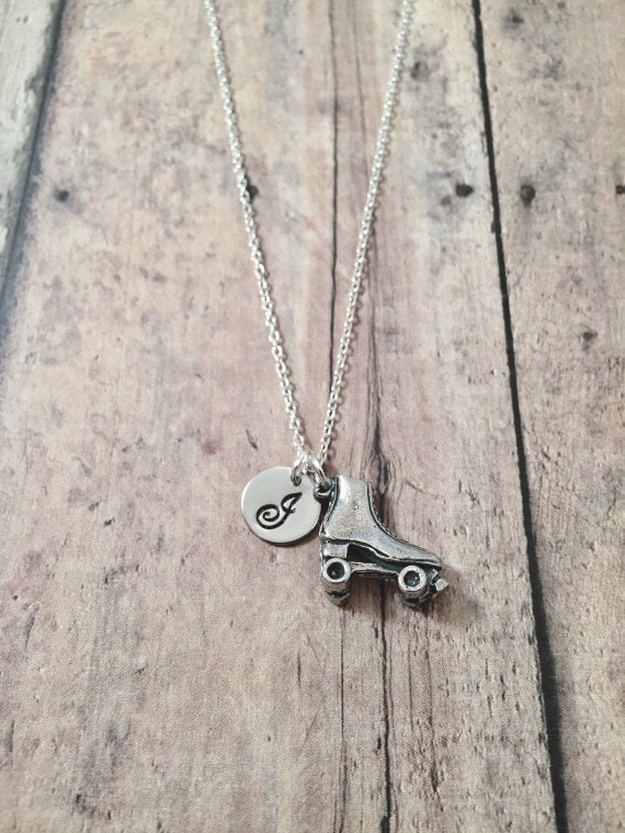 Roller skate initial necklace roller skate jewelry skating | Etsy