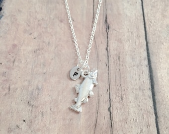 Salmon Initial Necklace: Fish Jewelry, Alaska Pendant