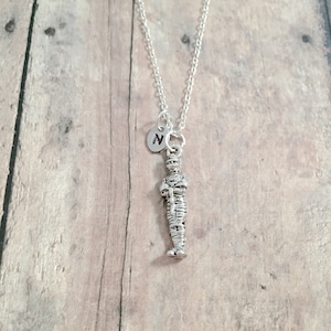 Mummy initial necklace - mummy jewelry, Halloween jewelry, Egypt jewelry, mummy necklace, Halloween necklace, Egypt necklace, mummy gift