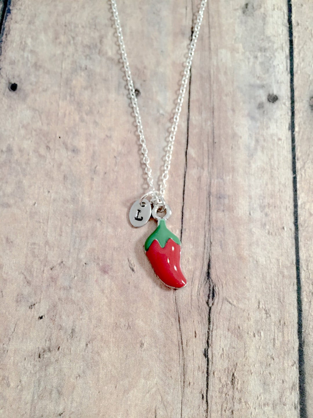 Chili Pepper Initial Necklace Chili Pepper Jewelry Etsy