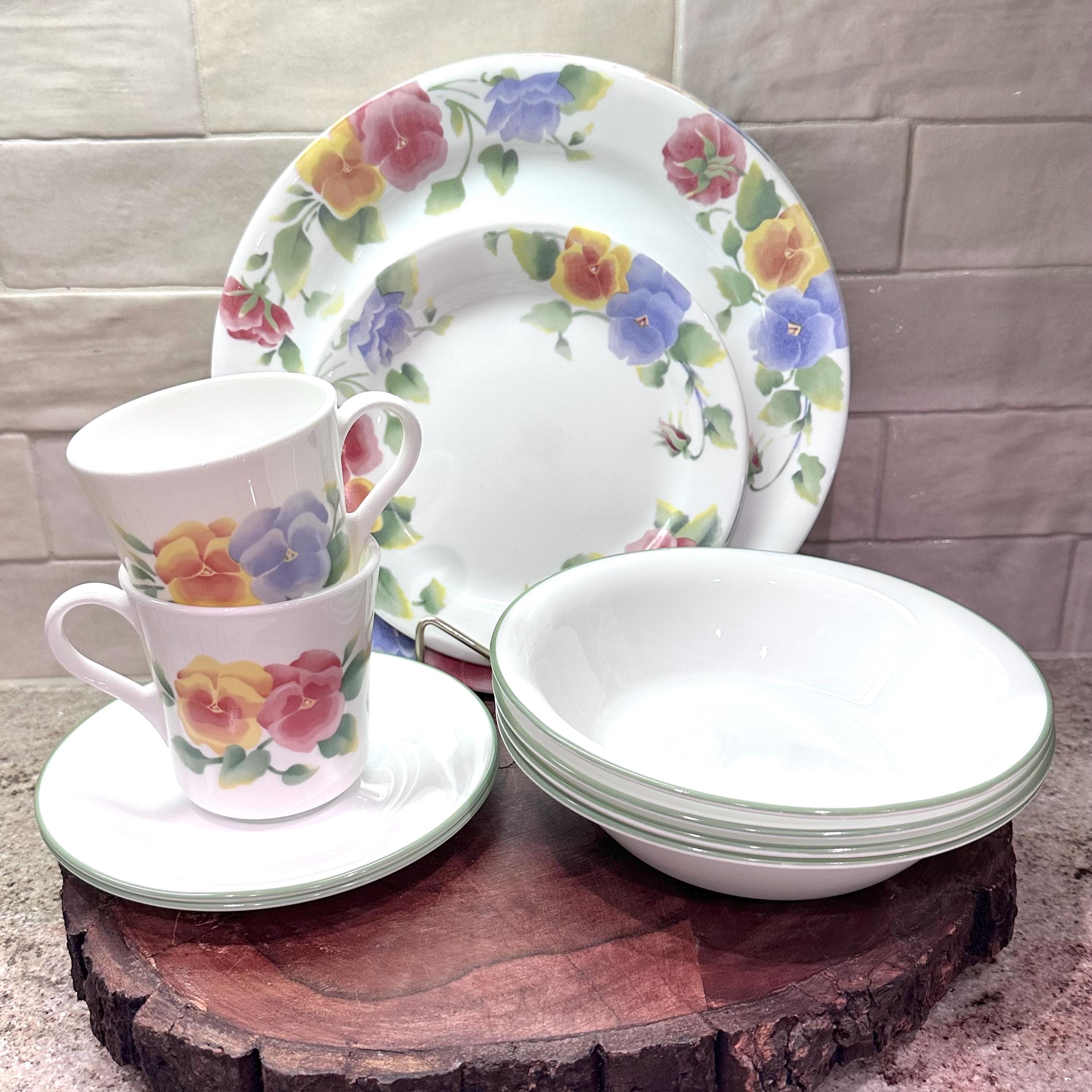 【美品コレール CORELLEサマーブラッシュ皿 8枚セット花柄パンジー USA Corelle Summer Blush - Etsy