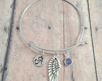 Brazalete con inicial de alas de ángel: joyería religiosa, pulsera conmemorativa