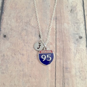Interstate 95 initial necklace - Interstate 95 jewelry, highway jewelry, I 95 jewelry, interstate 95 necklace, driving necklace