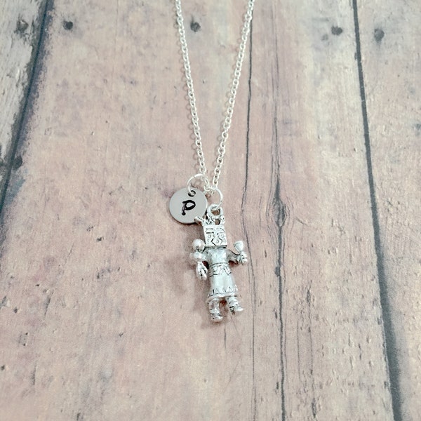 Kachina doll initial necklace - kachina doll jewelry, southwestern jewelry, tribal jewelry, Pueblo jewelry, Zuni jewelry, kachina doll gift